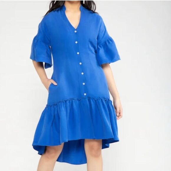 Chloe Kristyn Linen Blend Blue Elizabeth Midi
Dress ( Size Small) - Picture 1 of 9